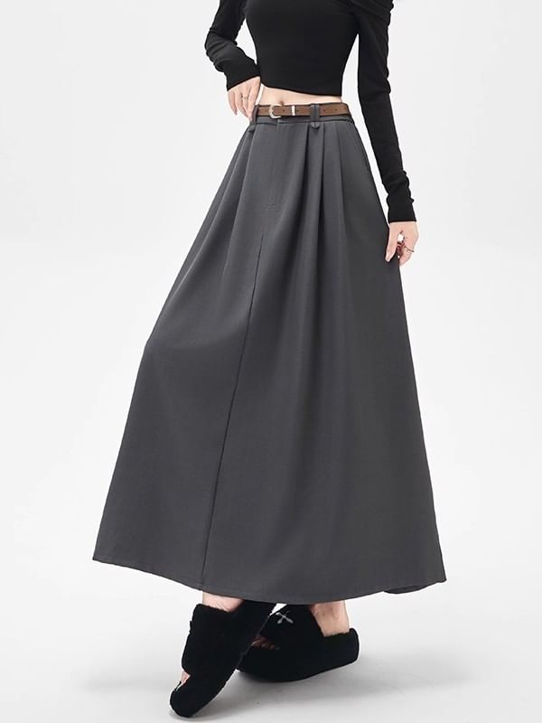 Plain Maxi A-Line Skirt - Mid Rise