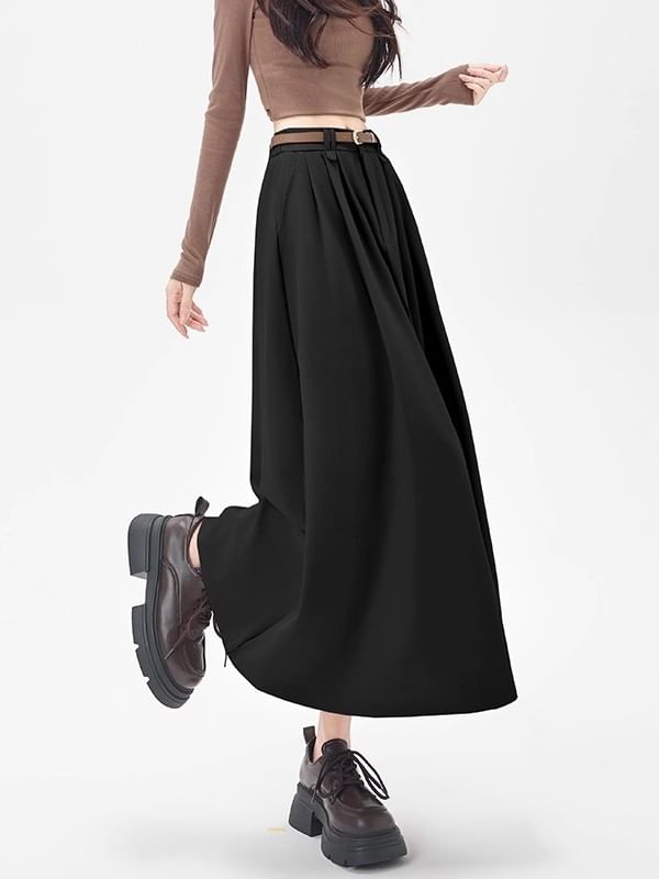 Plain Maxi A-Line Skirt - Mid Rise