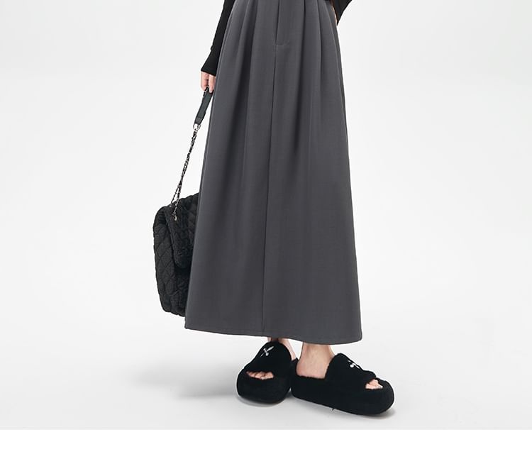 Plain Maxi A-Line Skirt - Mid Rise