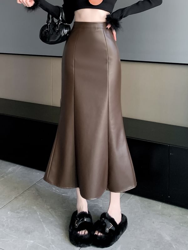 Faux Leather Mermaid Maxi Skirt - High Waist