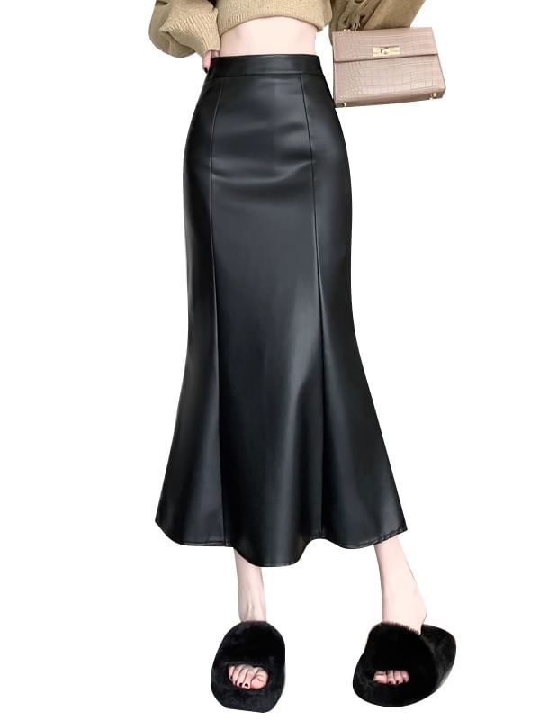 Faux Leather Mermaid Maxi Skirt - High Waist