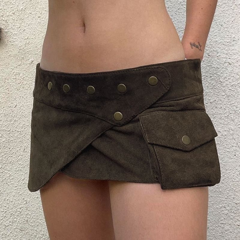 Low-Rise Pocket Detail Asymmetrical Mini Pencil Skirt