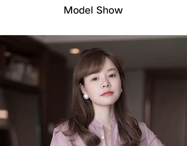 Plain Band-Collar Long-Sleeved Button-Up Shirt