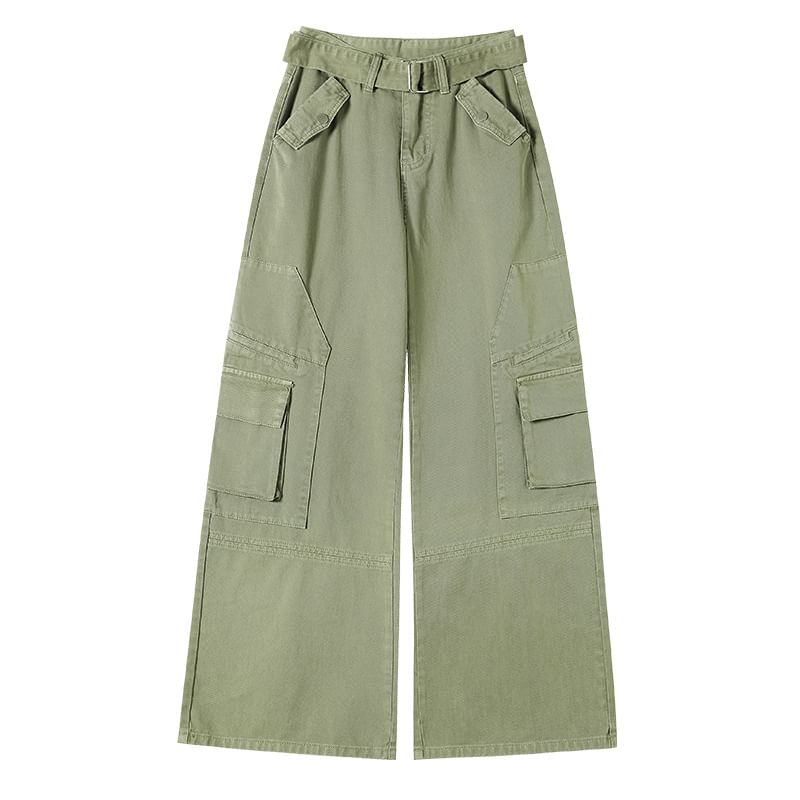 High Rise Plain Wide Leg Cargo Pants (Various Designs)