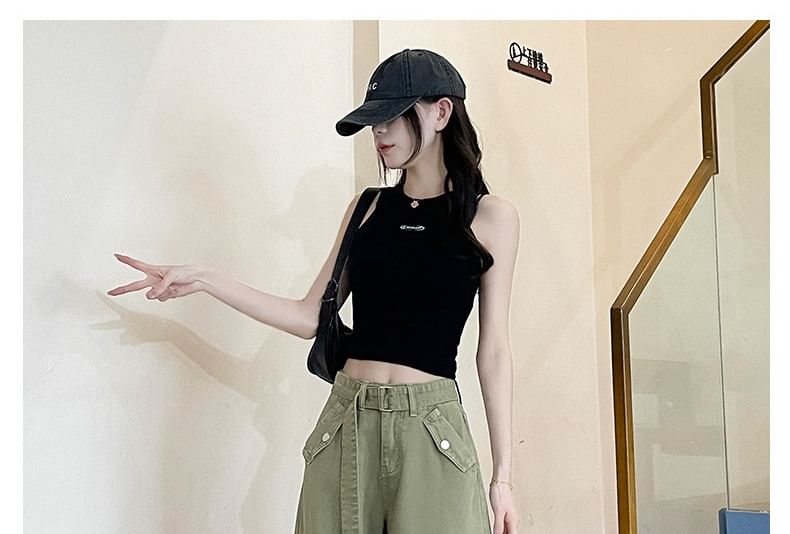 High Rise Plain Wide Leg Cargo Pants (Various Designs)