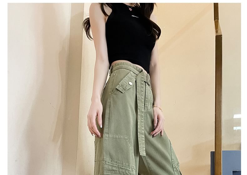 High Rise Plain Wide Leg Cargo Pants (Various Designs)