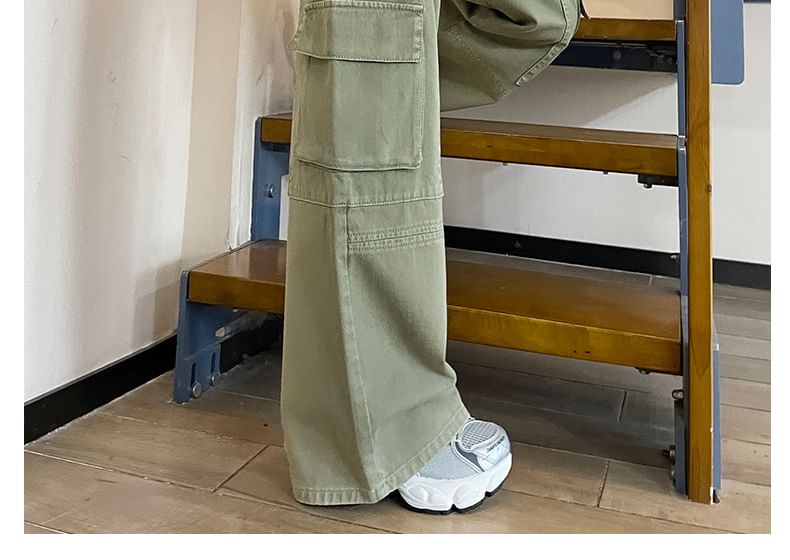 High Rise Plain Wide Leg Cargo Pants (Various Designs)