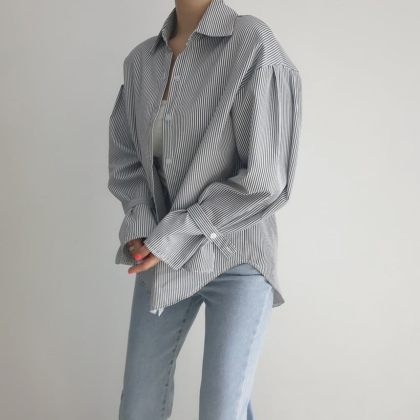 Striped Drop-Shoulder Sleeved Shirt