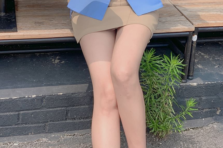 Plain Tie-Waist Sleeved Blouse