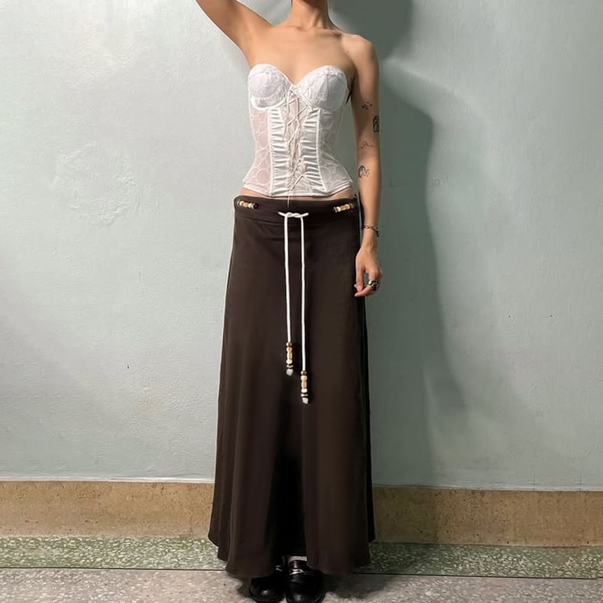 Low-Rise Beaded Maxi Skirt