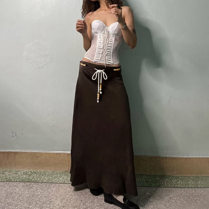 Low-Rise Beaded Maxi Skirt