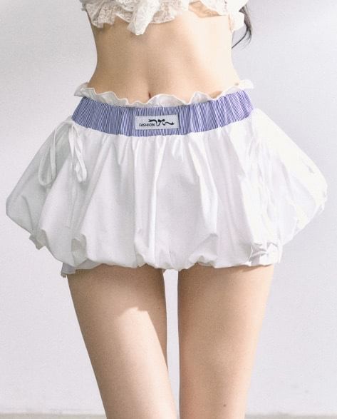 Off Shoulder Plain Blouse / Tube Top / Bubble Mini Skirt / Long-Sleeve Mock Two Piece Mini Bodycon Dress / Set