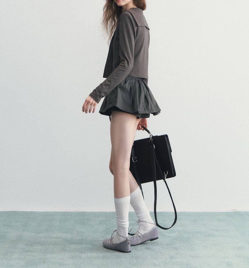 Hooded Button Top & Drawstring Mini A-Line Skirt