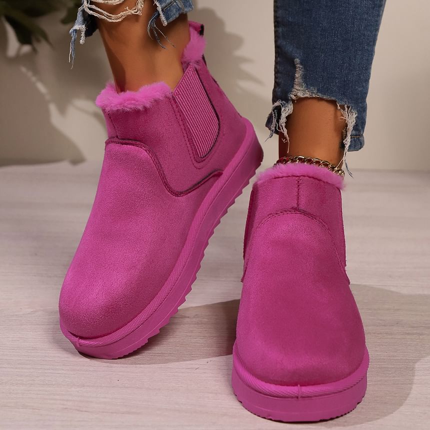 Platform Plain Faux Suede Ankle Snow Boots