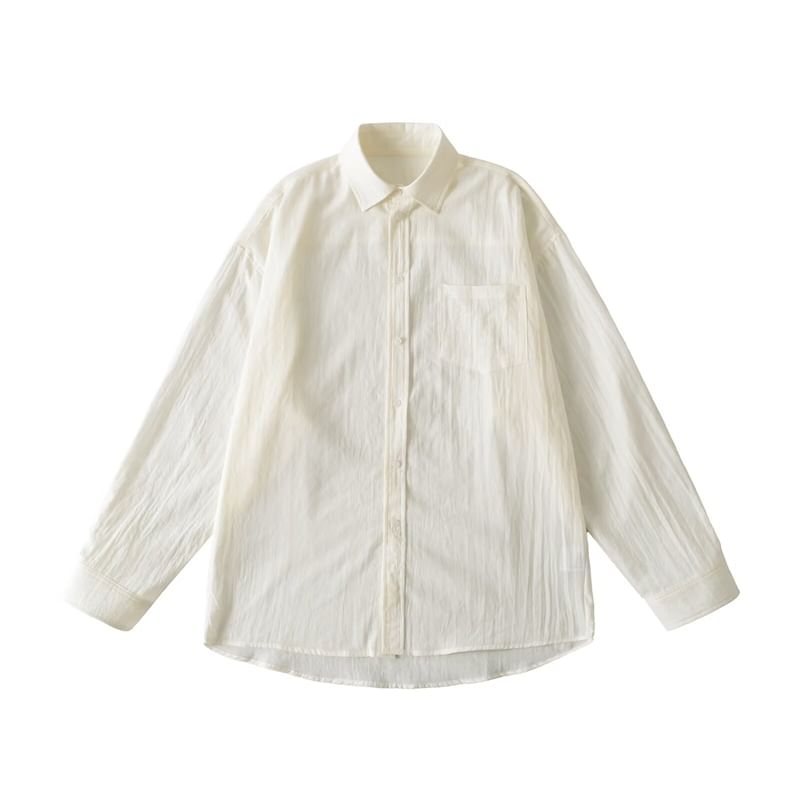 Plain Collared Long-Sleeved Button-Up Shirt
