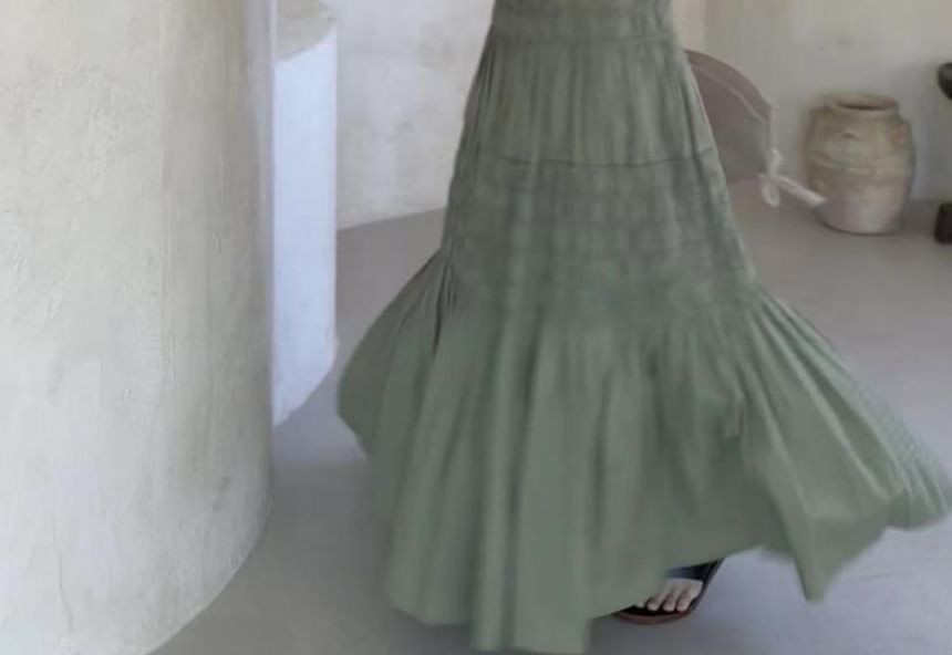 Shirred Top & Smocked Midi A-Line Skirt