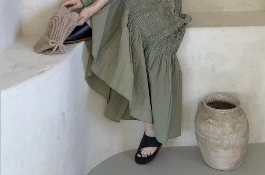 Shirred Top & Smocked Midi A-Line Skirt