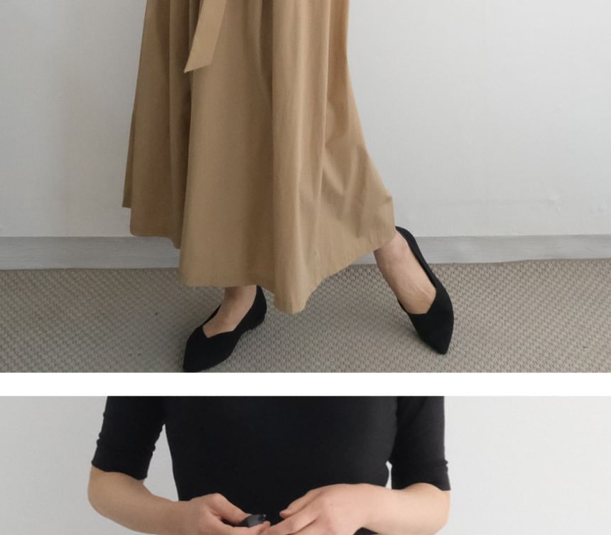 Plain Tie-Side Midi A-Line Skirt - High Rise