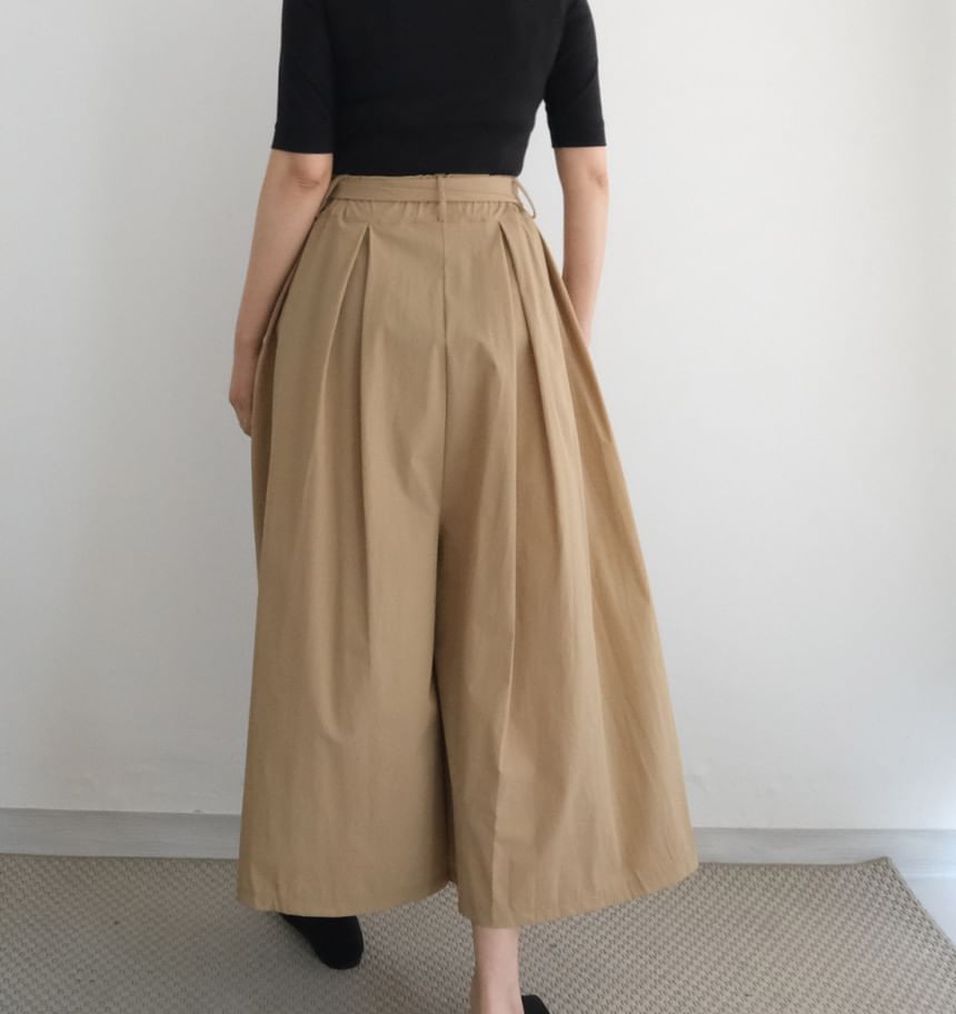 Plain Tie-Side Midi A-Line Skirt - High Rise