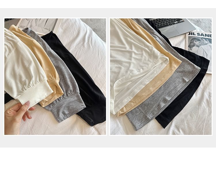 Plain Scoop Neck Three-Quarter Sleeved T-Shirt