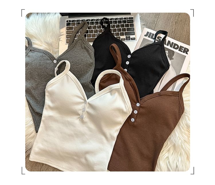 Plain Padded V-Neck Crop Cami Top