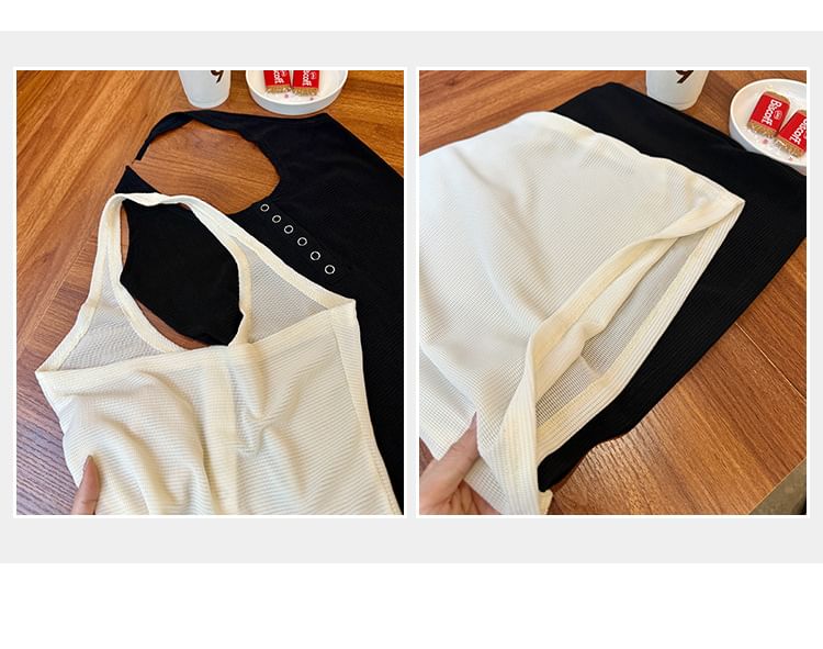 Plain Sheer Open Back Halter Slim Fit Top