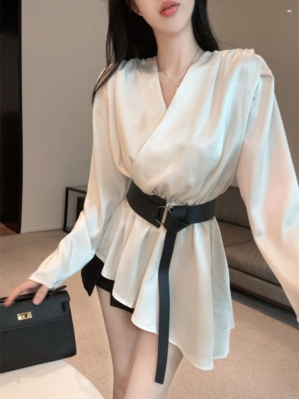 Plain Asymmetric Long-Sleeved Shirt