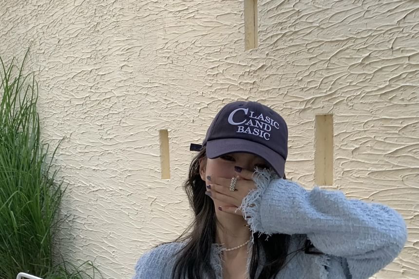 V-Neck Fringed Button-Up Plain Tweed Jacket