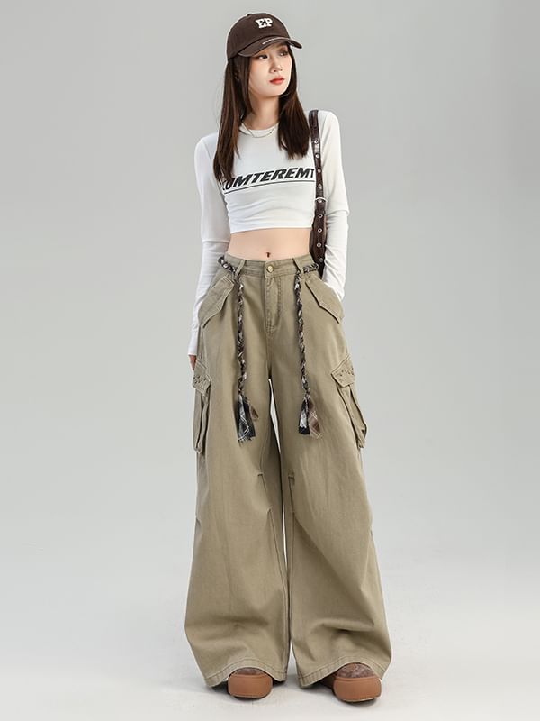 Mid Rise Plain Baggy Cargo Pants (Various Designs)