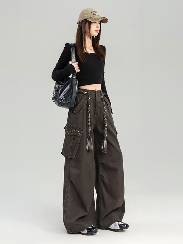 Mid Rise Plain Baggy Cargo Pants (Various Designs)