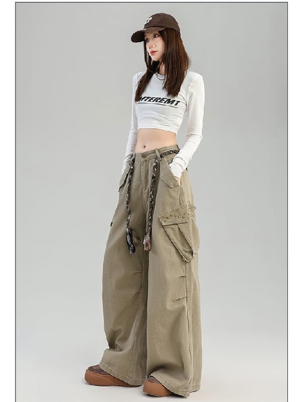 Mid Rise Plain Baggy Cargo Pants (Various Designs)