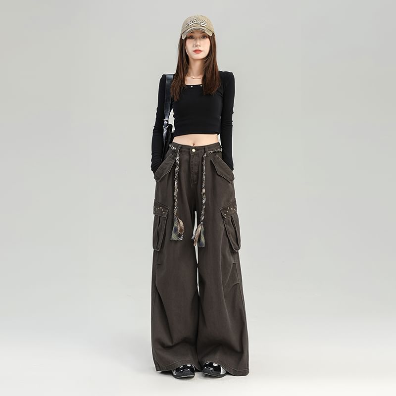 Mid Rise Plain Baggy Cargo Pants (Various Designs)