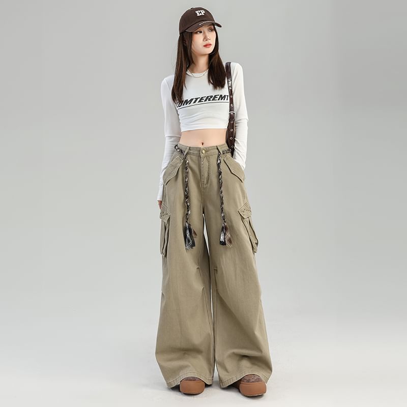 Mid Rise Plain Baggy Cargo Pants (Various Designs)
