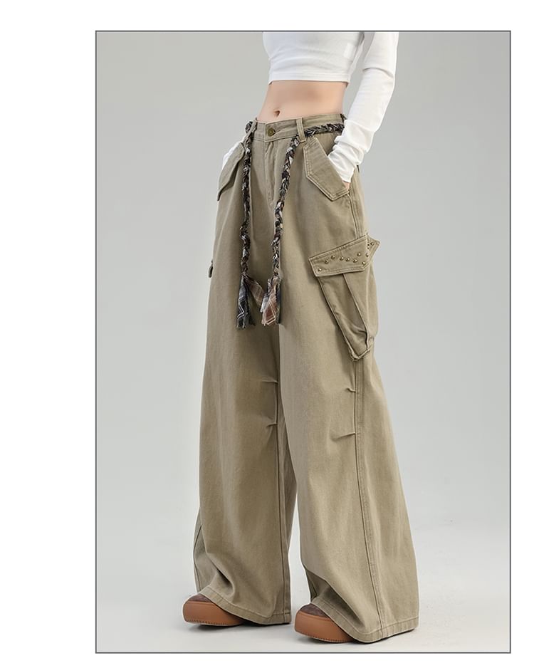 Mid Rise Plain Baggy Cargo Pants (Various Designs)