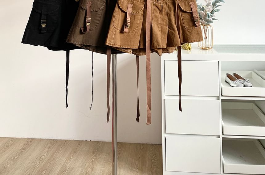 Mid-Rise Pleated Mini A-Line Cargo Skirt