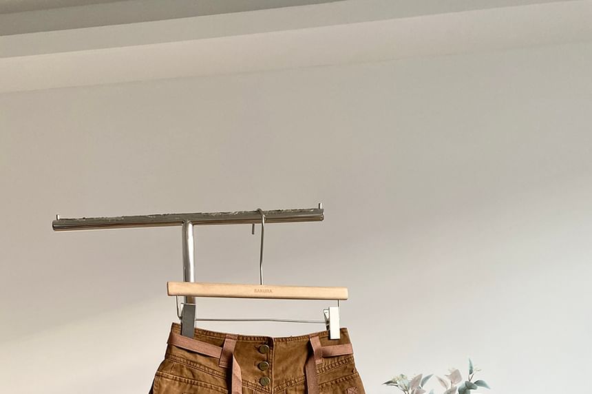 Mid-Rise Pleated Mini A-Line Cargo Skirt