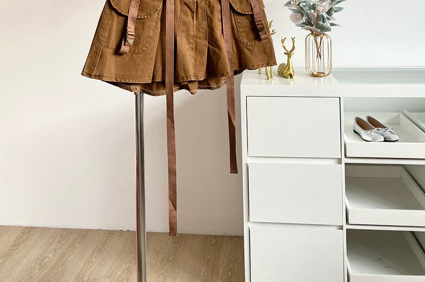 Mid-Rise Pleated Mini A-Line Cargo Skirt
