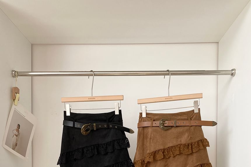 Faux Suede Asymmetrical Lace Panel A-Line Skirt