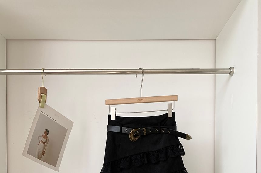 Faux Suede Asymmetrical Lace Panel A-Line Skirt