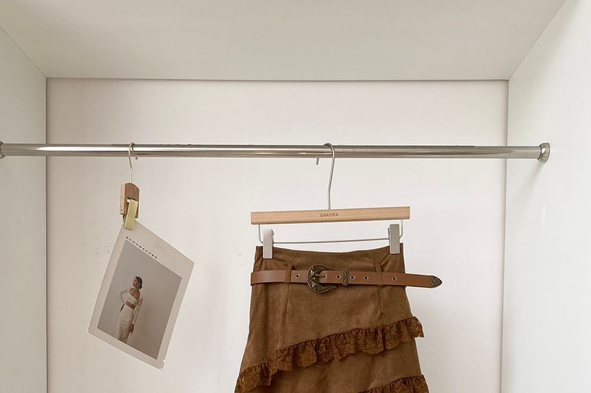 Faux Suede Asymmetrical Lace Panel A-Line Skirt