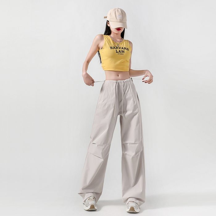 Drawstring Waist Plain Baggy Cargo Pants (Various Designs)