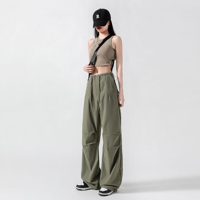 Drawstring Waist Plain Baggy Cargo Pants (Various Designs)