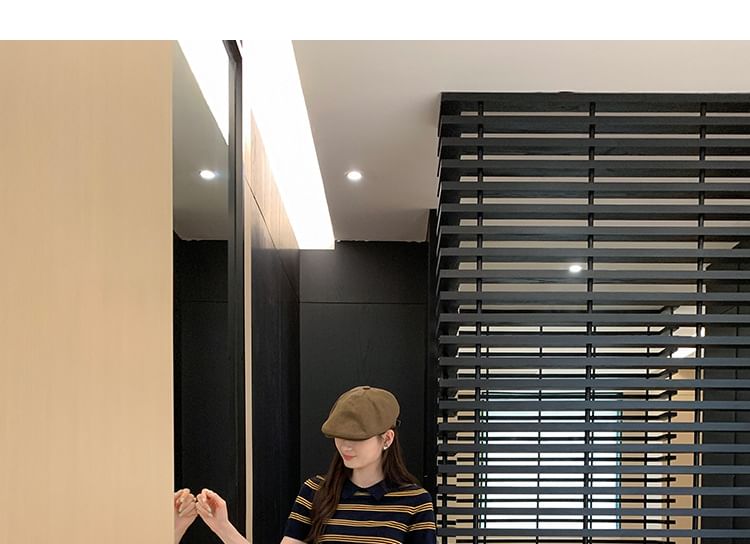 Striped Knit Short Sleeve Polo Top