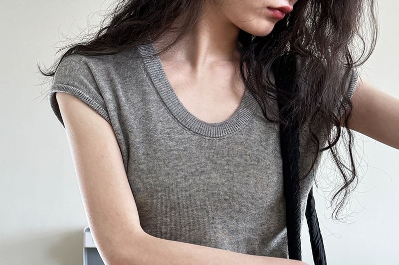 Scoop-Neck Short-Sleeved Knit Top