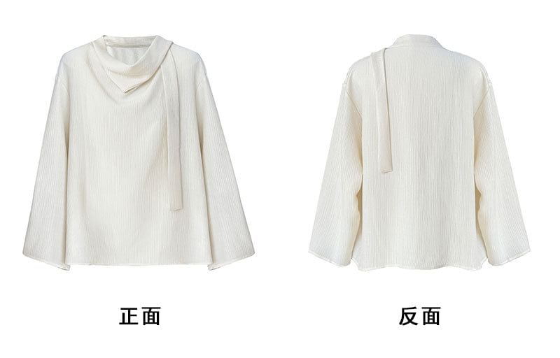 Tie-Neck Long-Sleeved Plain Blouse