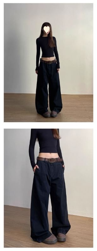 Low Rise Plain Baggy Cargo Pants