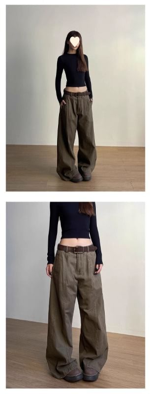 Low Rise Plain Baggy Cargo Pants
