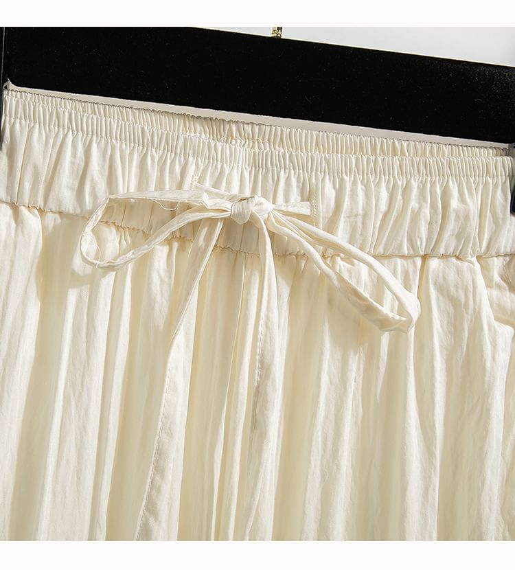 Drawstring Waist Plain Cropped Harem Cargo Pants