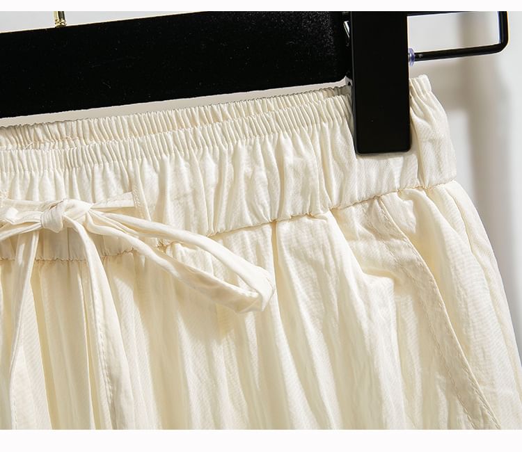 Drawstring Waist Plain Cropped Harem Cargo Pants