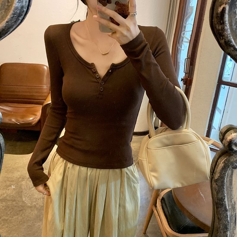 Plain Henley Sleeved Top
